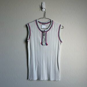 Vintage Chanel White Ribbed Tank Top Sz. 42